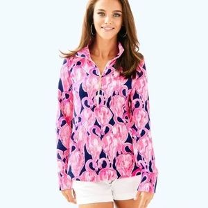 LILLY PULITZER Skipper Popover Top Via Amor Flamingo Print